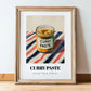Curry Paste – on Striped Tablecloth, Pantry Illustration, in wooden frame leaning on the floor