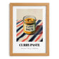 Curry Paste – on Striped Tablecloth, Pantry Illustration, set in oak frame