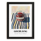 Gochujang – on Striped Tablecloth, Pantry Wall Art, in sleek black frame