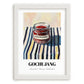 Gochujang – on Striped Tablecloth, Pantry Wall Art, placed in minimal white frame