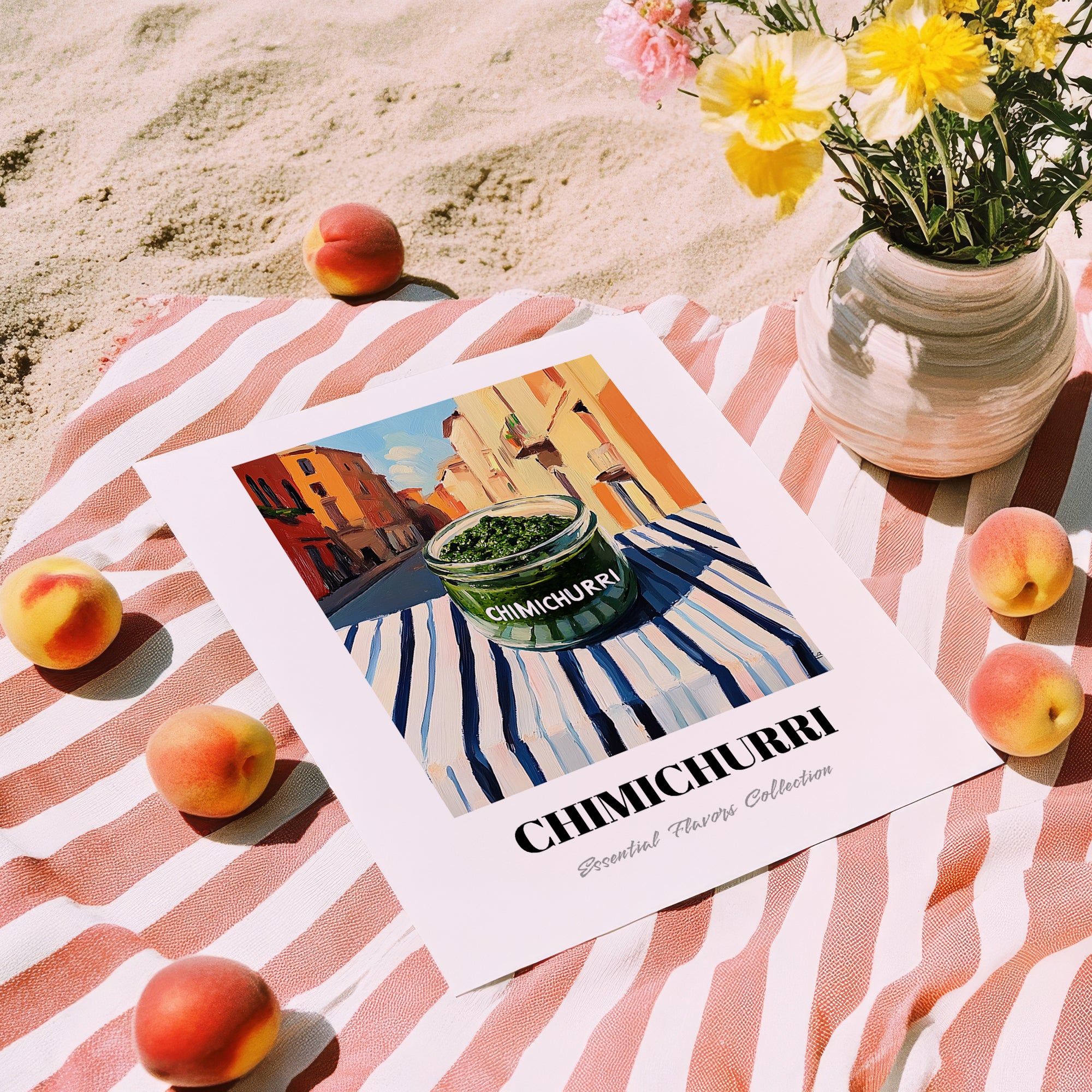 Chimichurri – Italian Street Café Scene, Bbq Wall Decor, unframed on coastal sand