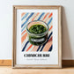 Chimichurri – on Striped Tablecloth, Kitchen Storage Wall Poster, in wooden frame leaning on the floor