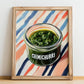 Chimichurri – on Striped Tablecloth, Kitchen Storage Wall Poster, no-text version framed in wood