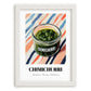 Chimichurri – on Striped Tablecloth, Kitchen Storage Wall Poster, placed in minimal white frame