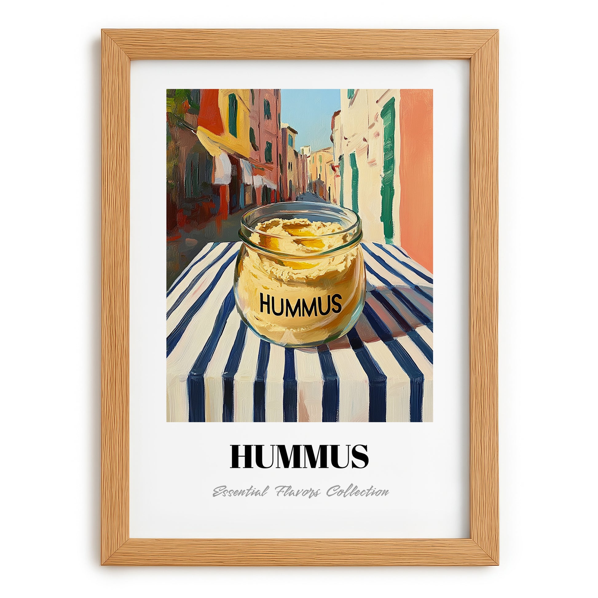 Hummus – Italian Street Café Scene, Pantry Poster, set in oak frame