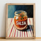 Salsa – on Striped Tablecloth, Shelf Stock Illustration, no-text version framed in wood