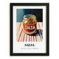 Salsa – on Striped Tablecloth, Shelf Stock Illustration, in sleek black frame