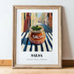 Salsa – Italian Outdoor Café Scene, Larder Still Life, in wooden frame leaning on the floor