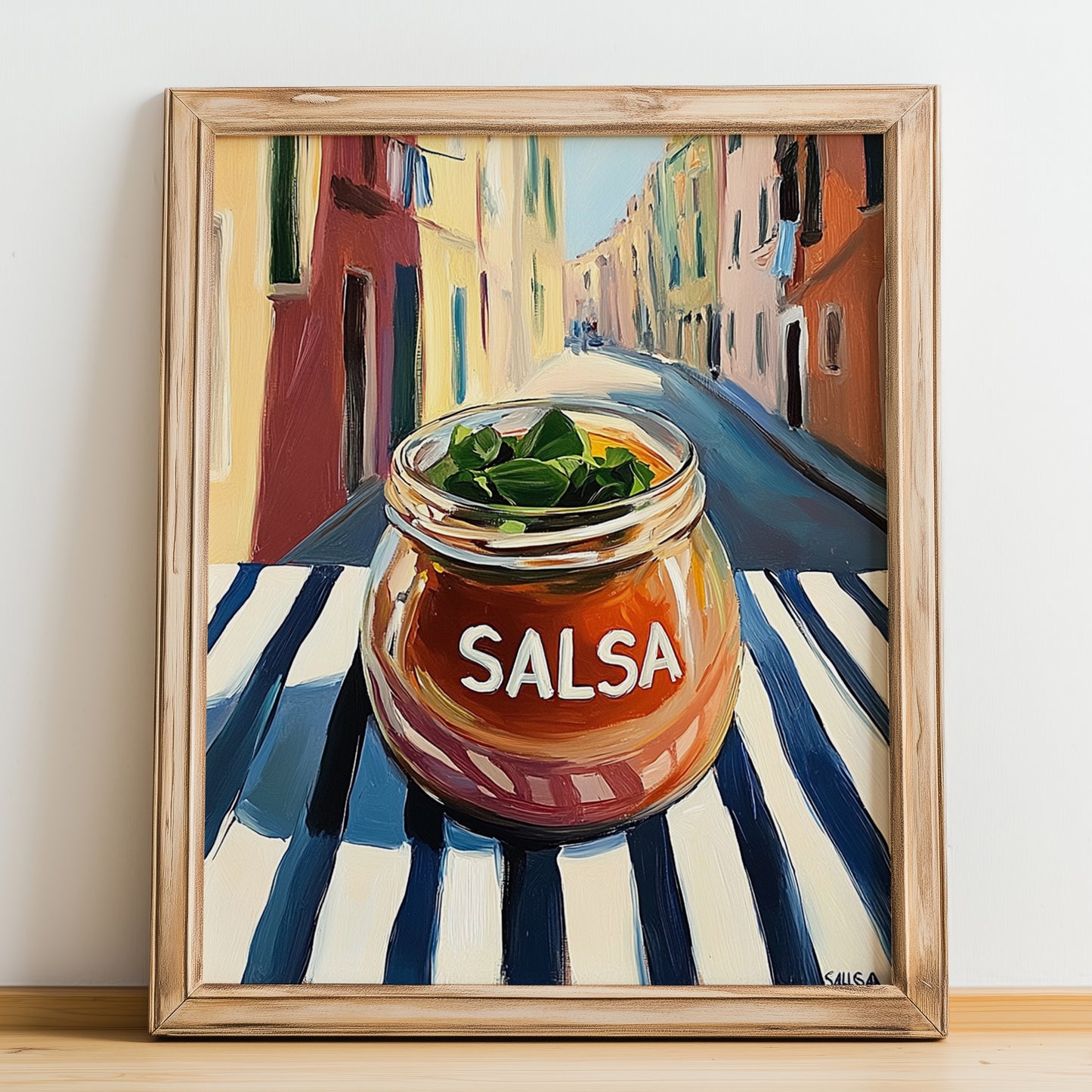 Salsa – Italian Outdoor Café Scene, Larder Still Life, no-text version framed in wood