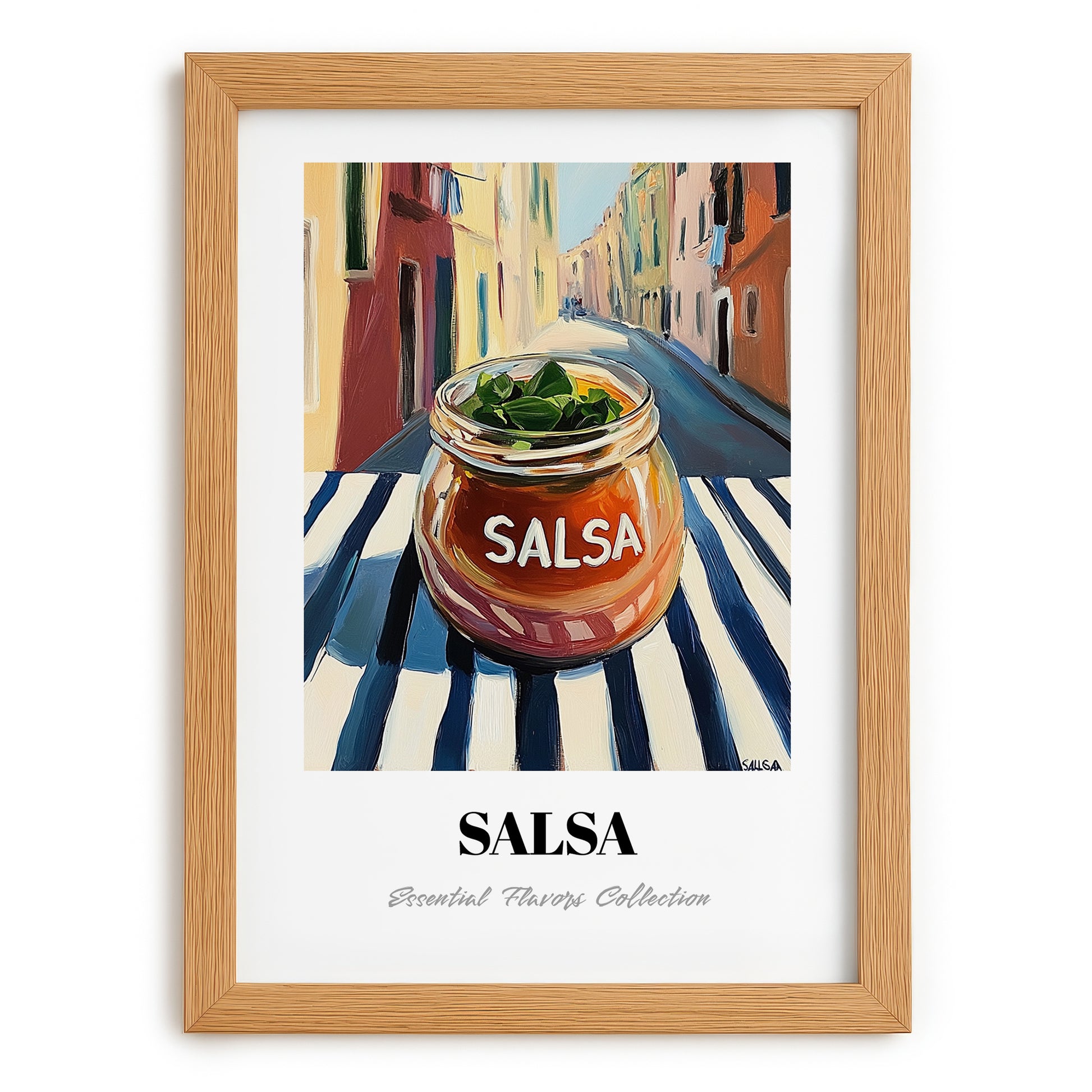 Salsa – Italian Outdoor Café Scene, Larder Still Life, set in oak frame