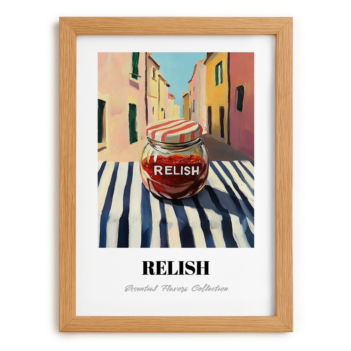 Relish – Italian Outdoor Café Scene, Grocery Still Life, set in oak frame