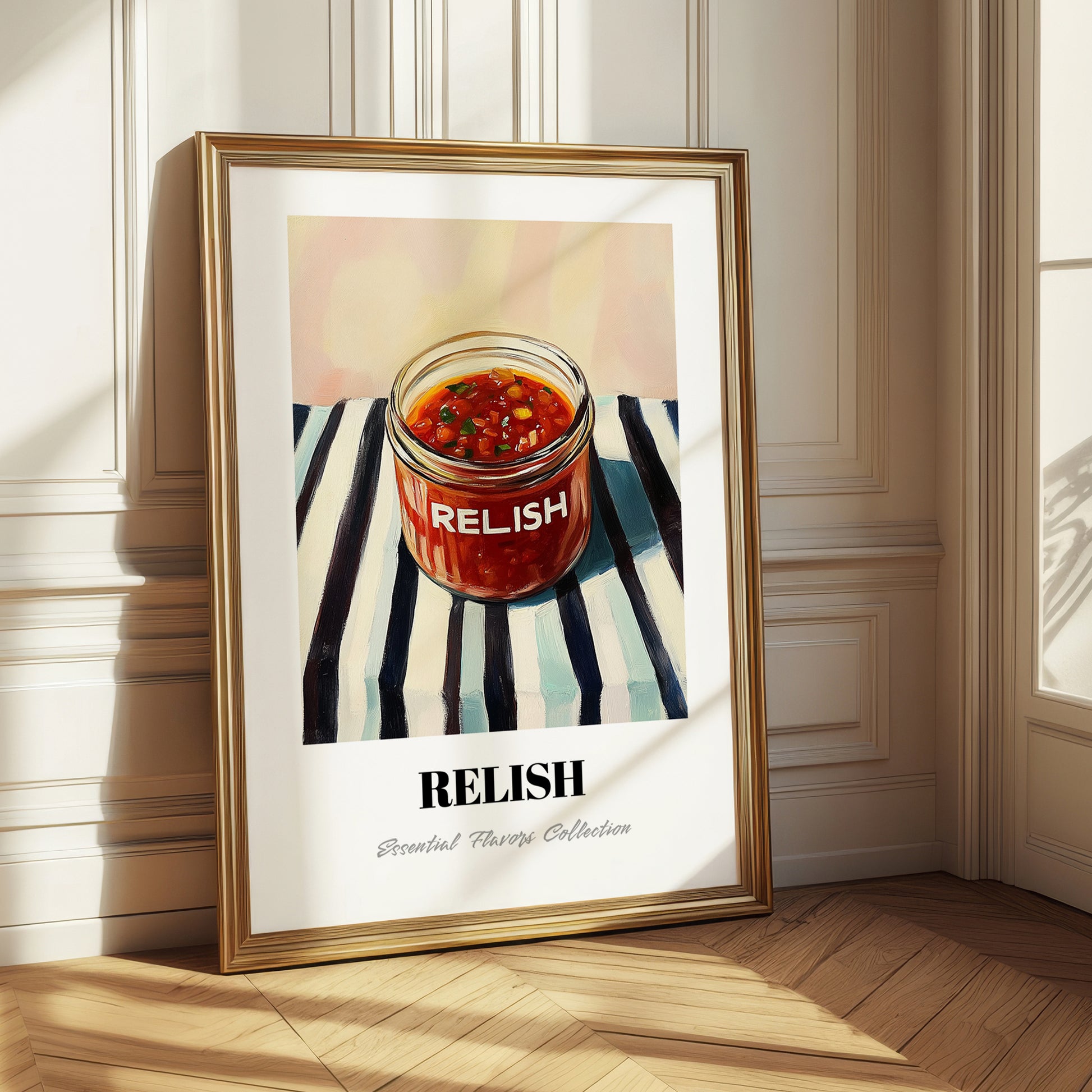 Relish – on Striped Tablecloth, Dry Goods Illustration