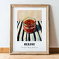 Relish – on Striped Tablecloth, Dry Goods Illustration, in wooden frame leaning on the floor