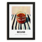 Relish – on Striped Tablecloth, Dry Goods Illustration, in sleek black frame