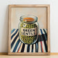 Green Lentils – on Striped Tablecloth, Pantry Wall Decor, no-text version framed in wood