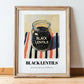 Black Lentils – on Striped Tablecloth, Food Stash Illustration, in wooden frame leaning on the floor