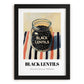 Black Lentils – on Striped Tablecloth, Food Stash Illustration, in sleek black frame