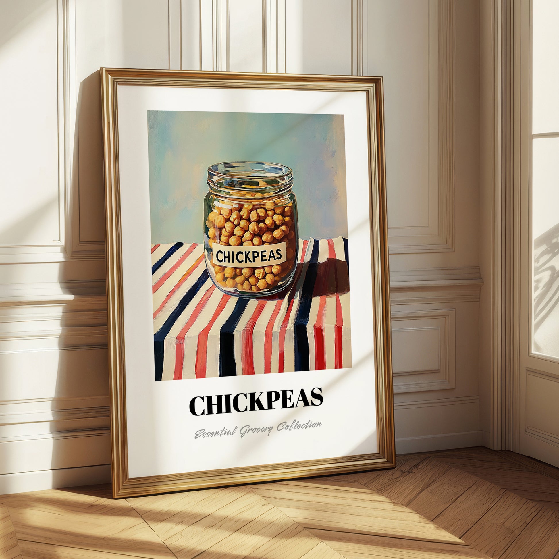 Chickpeas – on Striped Tablecloth, Pantry Illustration