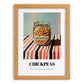 Chickpeas – on Striped Tablecloth, Pantry Illustration, set in oak frame