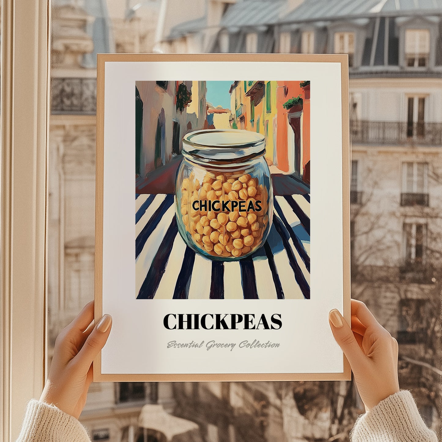 Chickpeas – Italian Outdoor Café Scene, Food Shelf Art, styled in a charming Paris street view