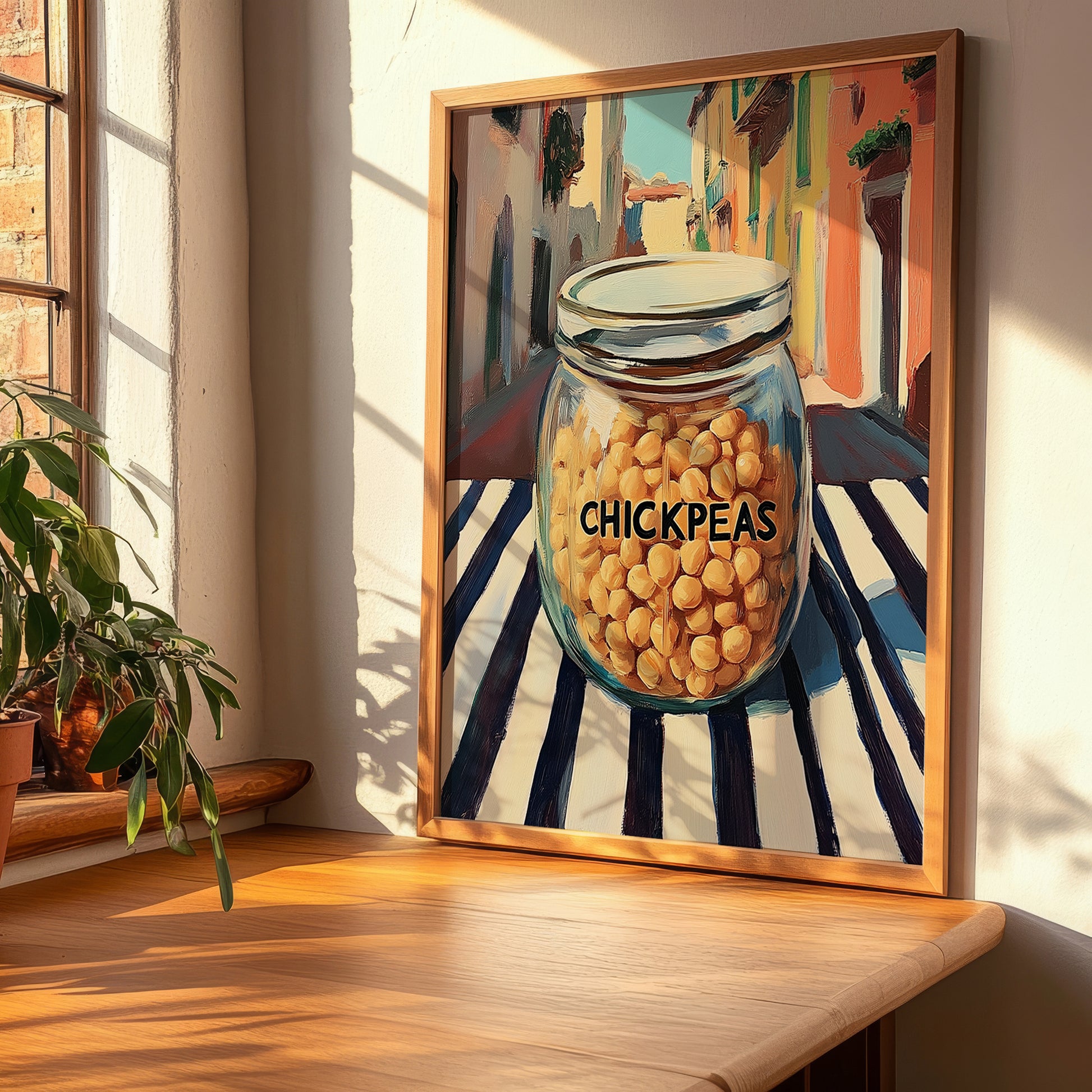Chickpeas – Italian Outdoor Café Scene, Food Shelf Art, clean layout with no caption