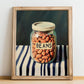 Beans – on Striped Tablecloth, Ingredients Corner Wall Decor, no-text version framed in wood