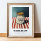 White Beans – on Striped Tablecloth, Grocery Painting, in wooden frame leaning on the floor