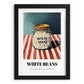 White Beans – on Striped Tablecloth, Grocery Painting, in sleek black frame