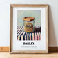 Barley – on Striped Tablecloth, Food Stash Still Life, in wooden frame leaning on the floor