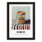 Barley – on Striped Tablecloth, Food Stash Still Life, in sleek black frame