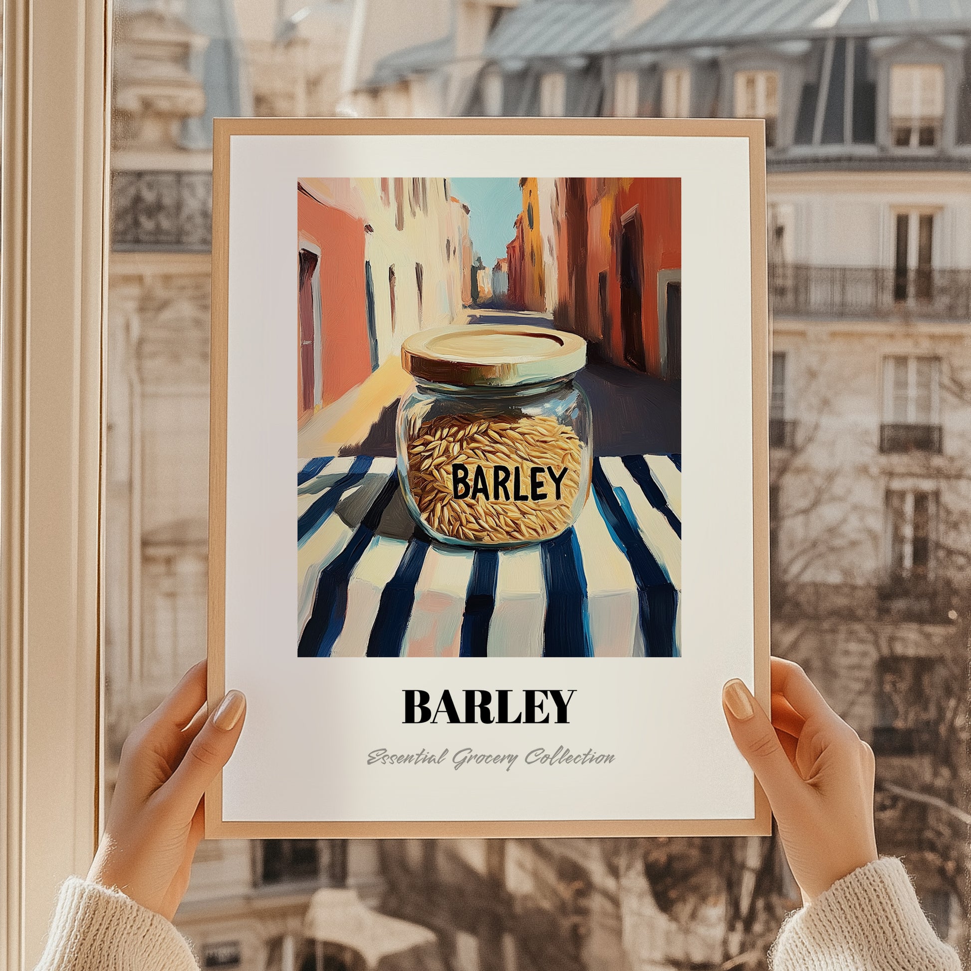 Barley – Italian Outdoor Café Scene, Ingredients Corner Still Life, styled in a charming Paris street view