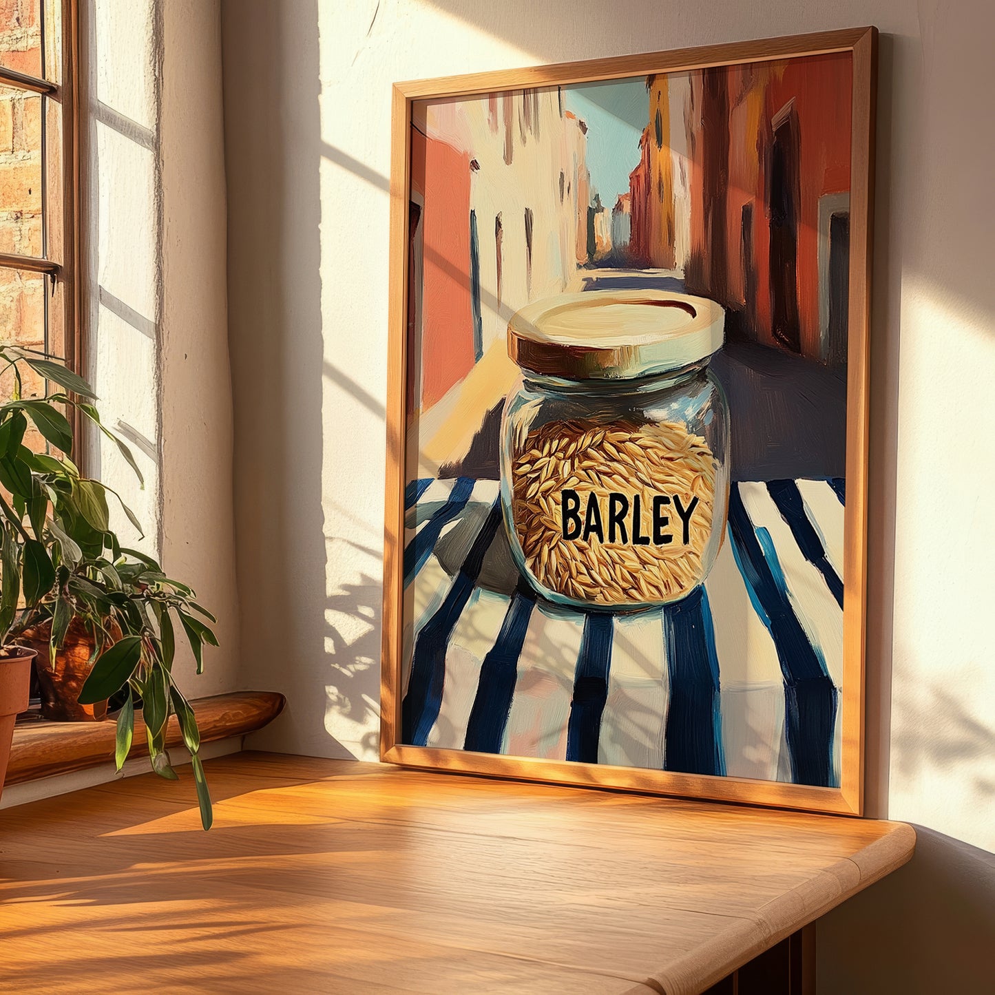 Barley – Italian Outdoor Café Scene, Ingredients Corner Still Life, clean layout with no caption
