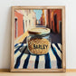 Barley – Italian Outdoor Café Scene, Ingredients Corner Still Life, no-text version framed in wood