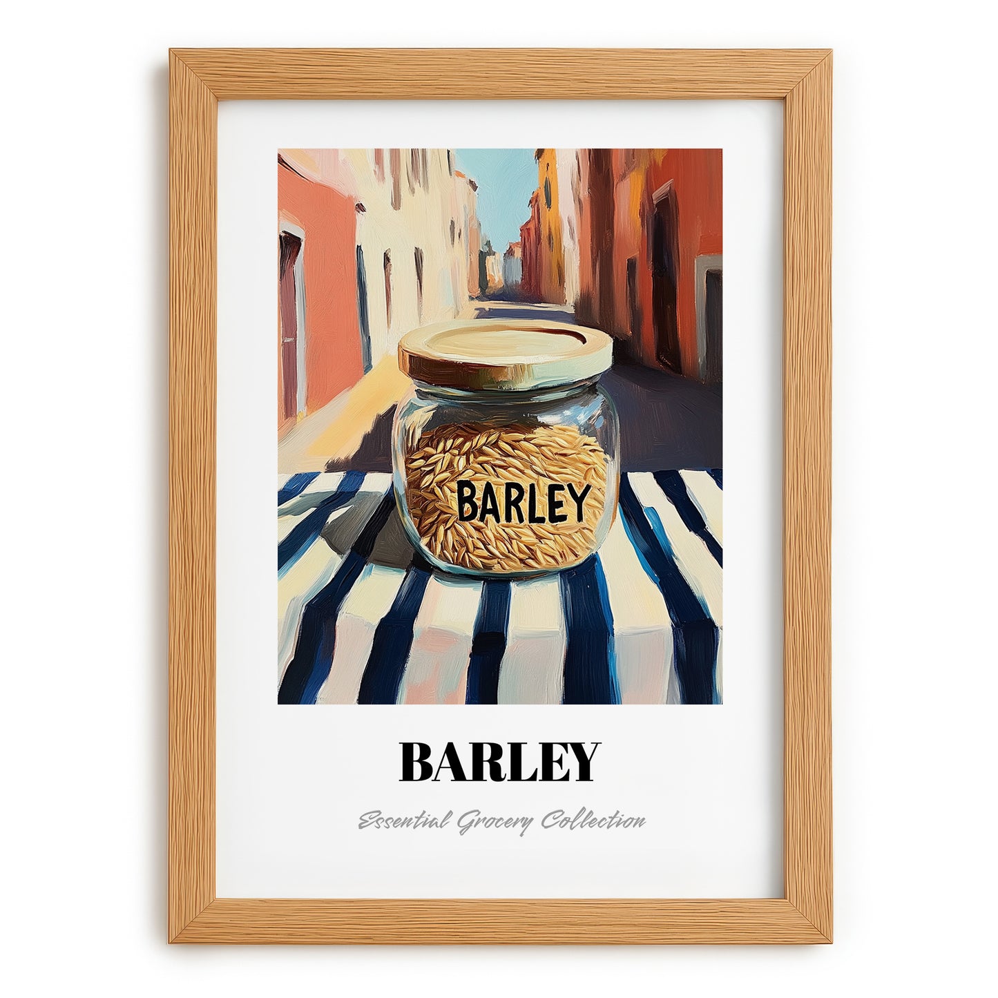 Barley – Italian Outdoor Café Scene, Ingredients Corner Still Life, set in oak frame