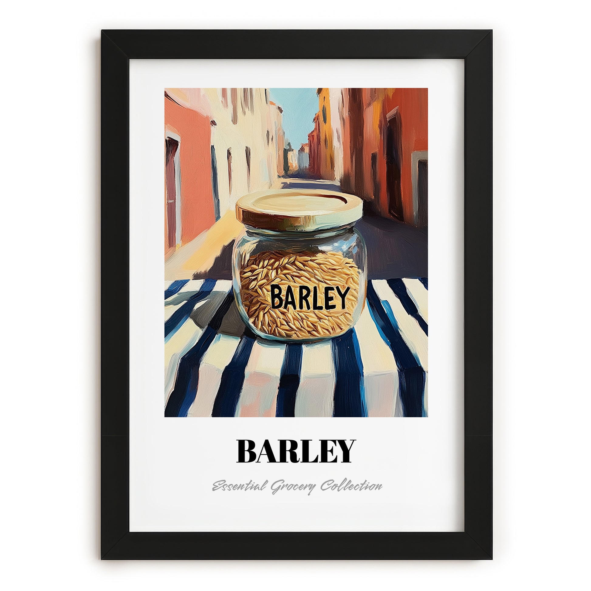Barley – Italian Outdoor Café Scene, Ingredients Corner Still Life, in sleek black frame