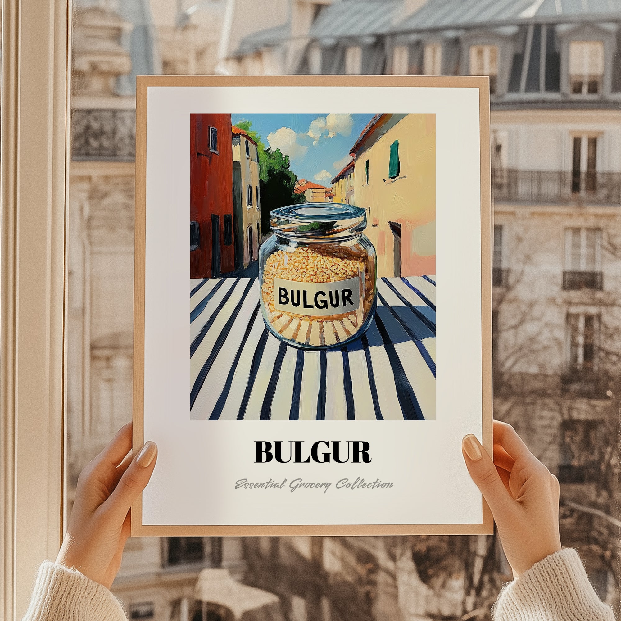 Bulgur – Italian Outdoor Café Scene, Dry Goods Illustration, styled in a charming Paris street view