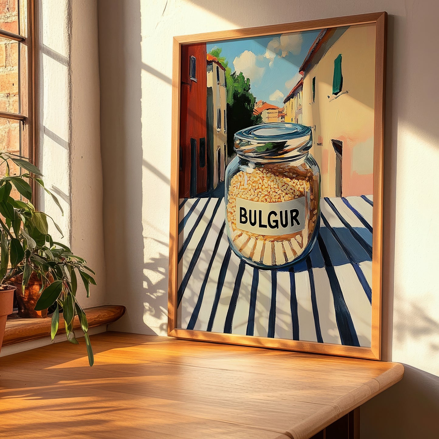 Bulgur – Italian Outdoor Café Scene, Dry Goods Illustration, clean layout with no caption
