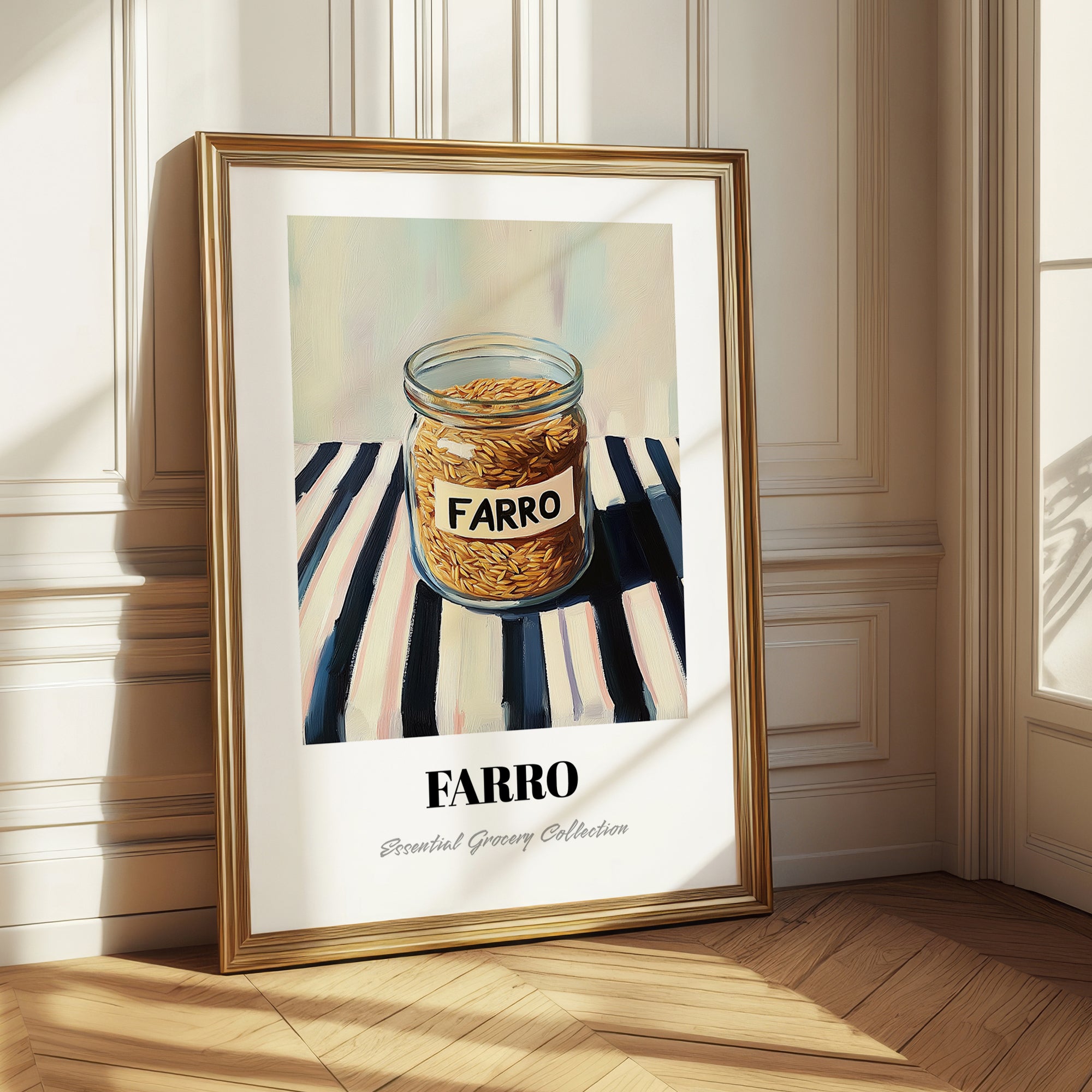 Farro – on Striped Tablecloth, Pantry Wall Decor