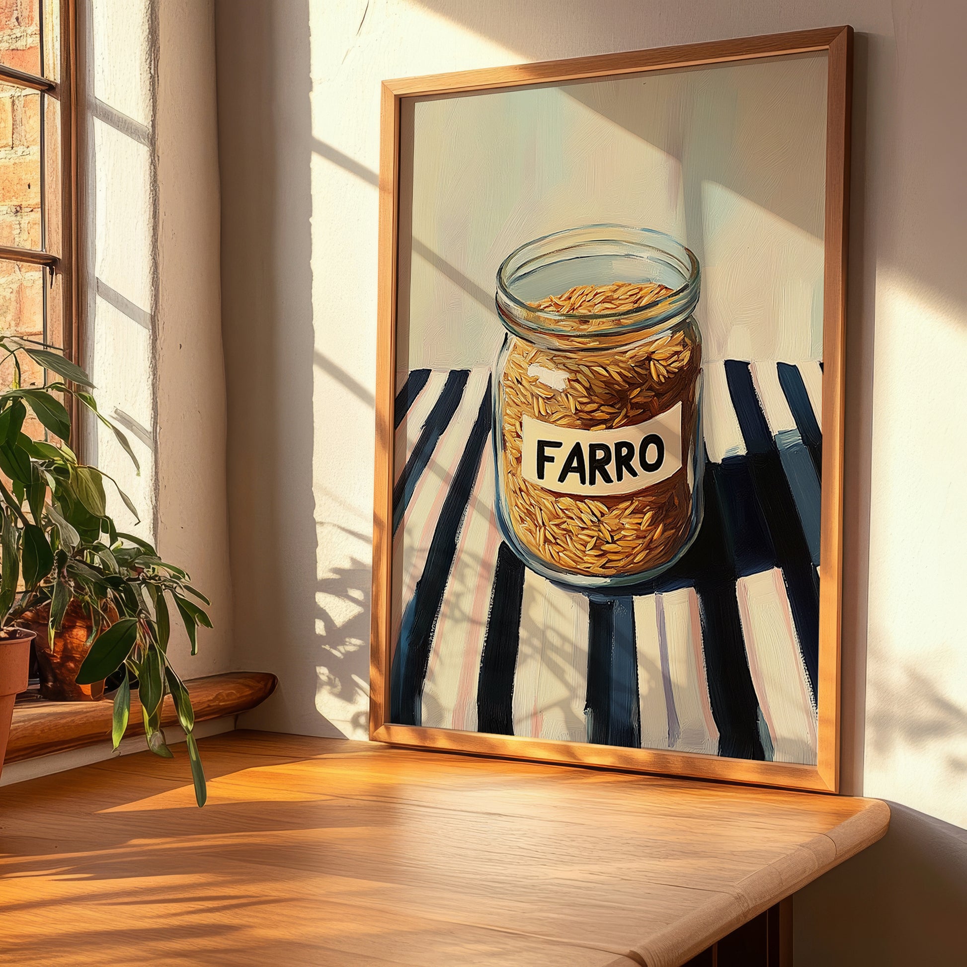 Farro – on Striped Tablecloth, Pantry Wall Decor, clean layout with no caption