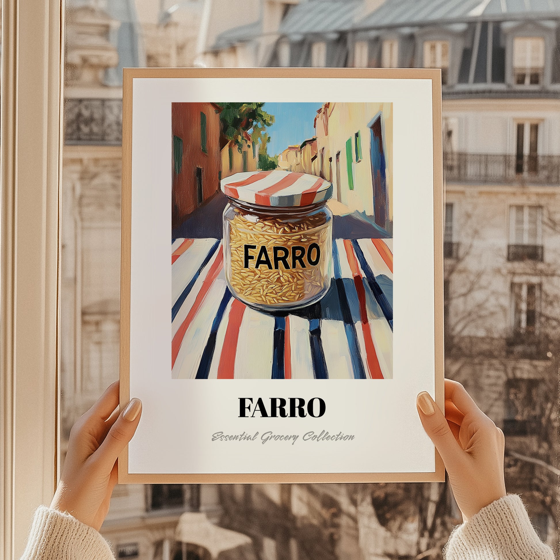 Farro – Italian Café on the Corner, Grocery Illustration, styled in a charming Paris street view