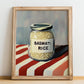 Basmati Rice – on Striped Tablecloth, Shelf Stock Wall Decor, no-text version framed in wood
