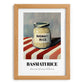 Basmati Rice – on Striped Tablecloth, Shelf Stock Wall Decor, set in oak frame
