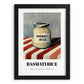Basmati Rice – on Striped Tablecloth, Shelf Stock Wall Decor, in sleek black frame