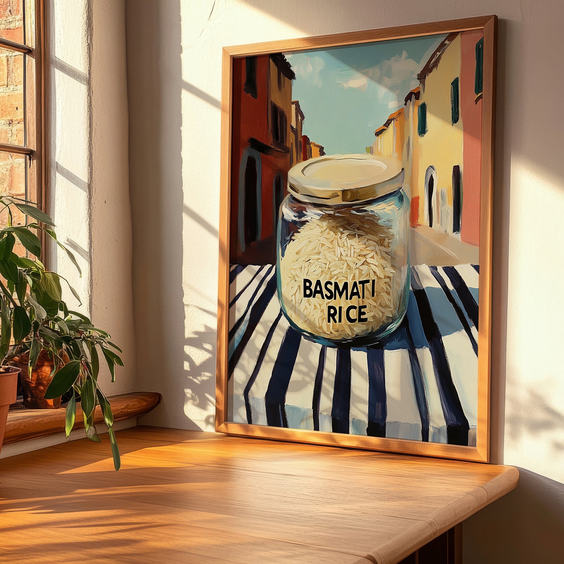 Basmati Rice – Italian Street Café Scene, Pantry Wall Decor, clean layout with no caption