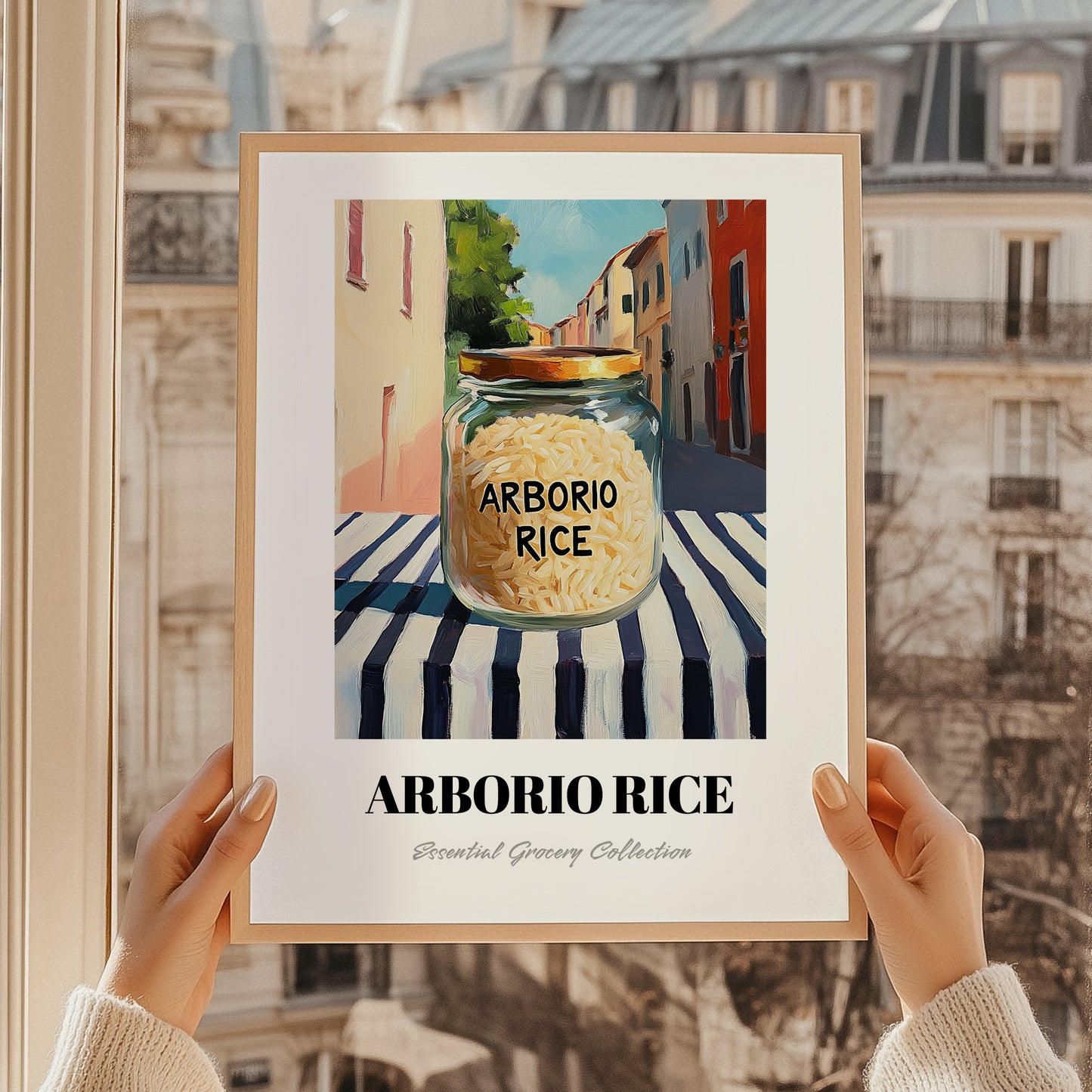 Arborio Rice – Italian Outdoor Café Scene, Kitchen Storage Poster, styled in a charming Paris street view