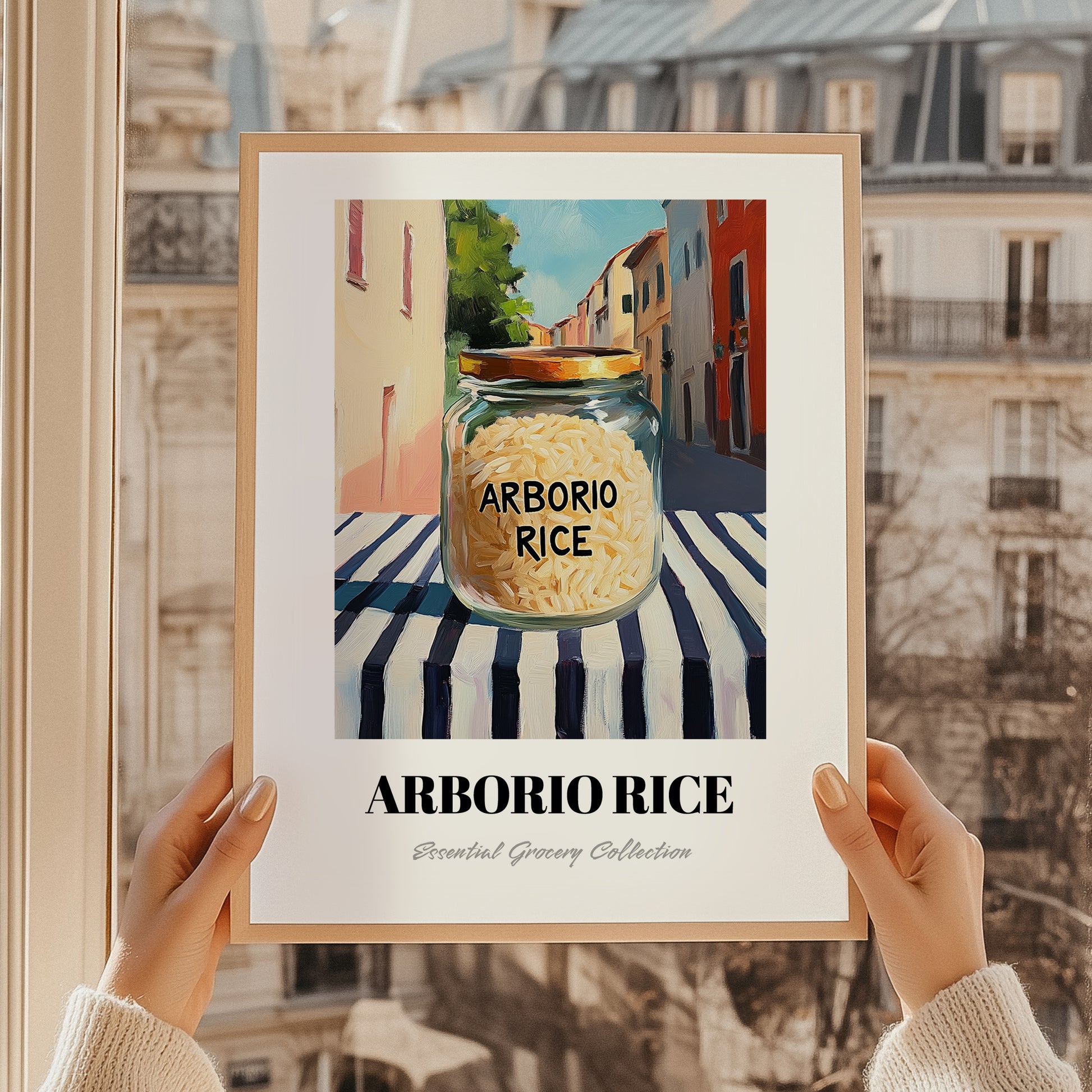 Arborio Rice – Italian Outdoor Café Scene, Kitchen Storage Poster, styled in a charming Paris street view