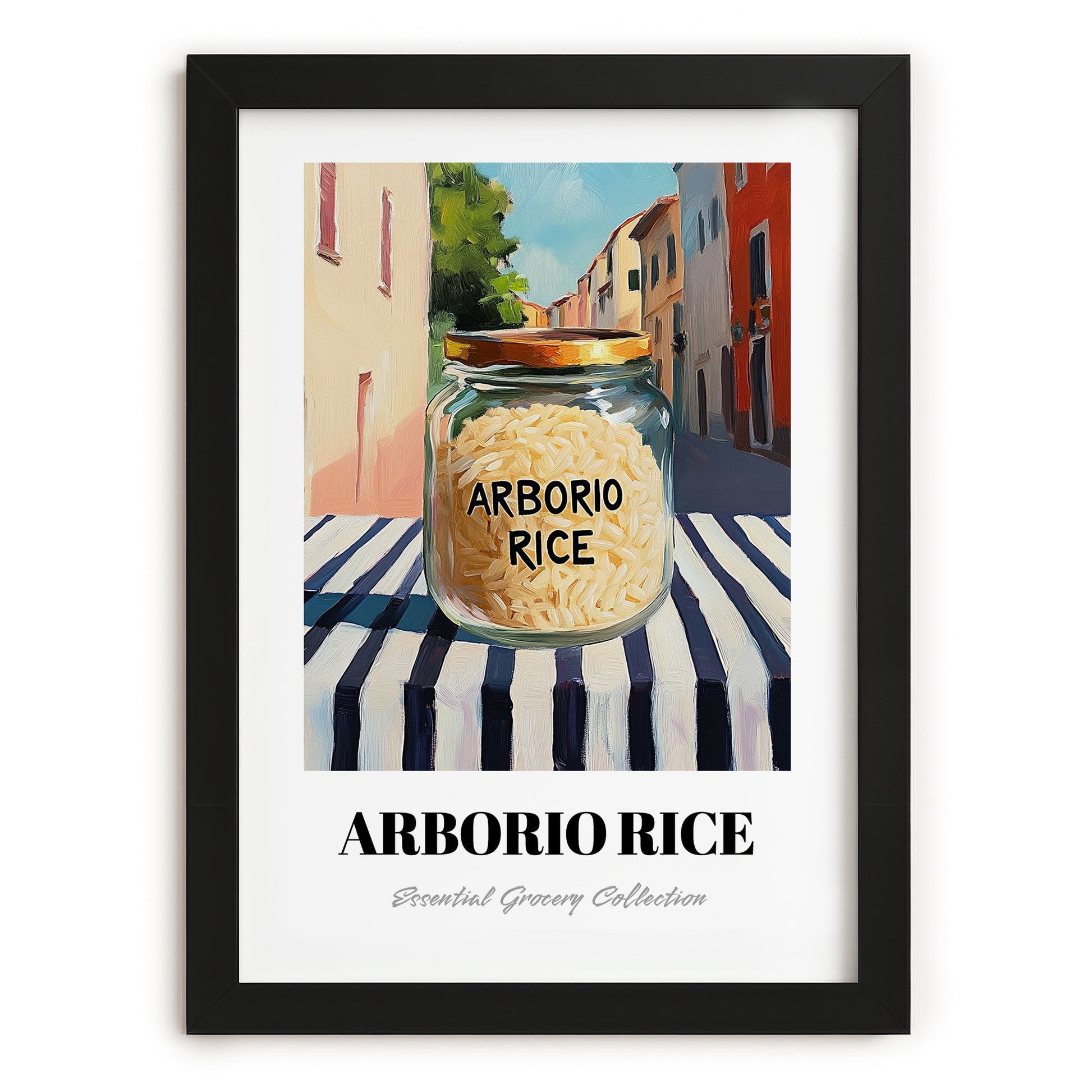 Arborio Rice – Italian Outdoor Café Scene, Kitchen Storage Poster, in sleek black frame