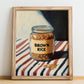 Brown Rice – on Striped Tablecloth, Larder Wall Decor, no-text version framed in wood