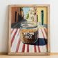 Brown Rice – Italian Urban Café Scene, Kitchen Storage Illustration, no-text version framed in wood