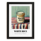 White Rice – on Striped Tablecloth, Food Stash Art, in sleek black frame
